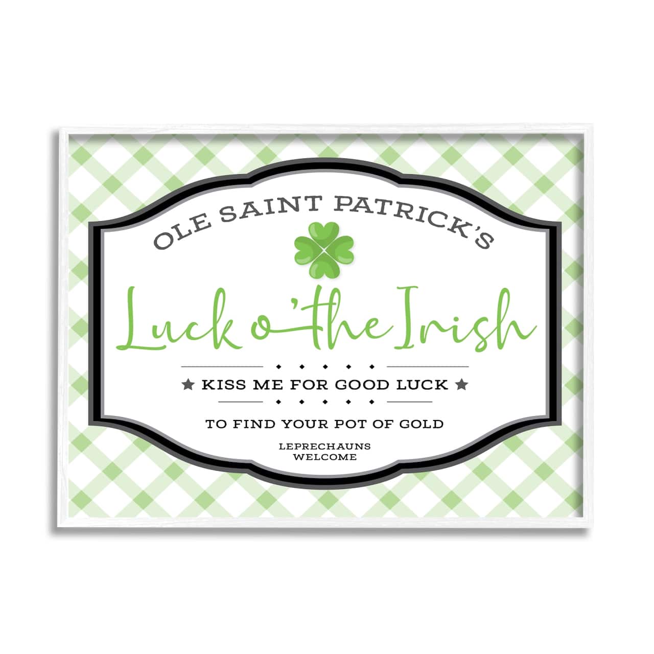 Stupell Industries Saint Patrick's Luck o'the Irish Sign Green Plaid Framed Giclee Art